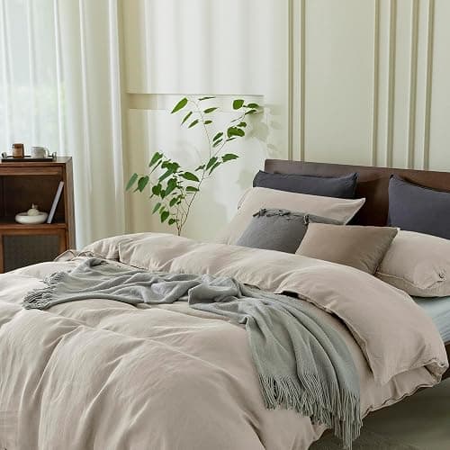 EVERLY 100% Pure Linen Duvet Cover Set California King Size 104X98Inch 3pcs (1 Duvet Cover,2 Pillowcases) Soft and Breathable for All Season with Coconut Button Closure, Suitable for Hot Sleepers thumbnail 7