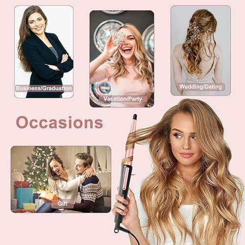 Hair Curling Wand, 13-25MM Tapered Curling Iron, Professional Ceramic Hair Curler Wand with Heat-Resistant Glove, Dual Voltage (Rose Gold) thumbnail 6