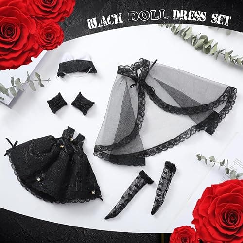 Wettarn 6 Pcs Gothic Doll Clothes and Accessories 12'' Black Doll Clothes Outfits Wedding Tutu Ballet Dress for Women Toy Outfits Party Princess Gown for Cosplay Gift Dress Stocking thumbnail 5
