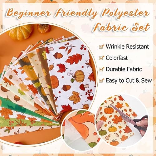 Irenare 24 Pcs Fall Fabric Bundles, 18 x 22 Inch Fat Quarters, Thanksgiving | Soft Polyester Fabric, Pumpkins Autumn Leaves Desgin, Pre-cut, DIY Crafts Material, Handmade Sewing Projects, Harvest Party thumbnail 5
