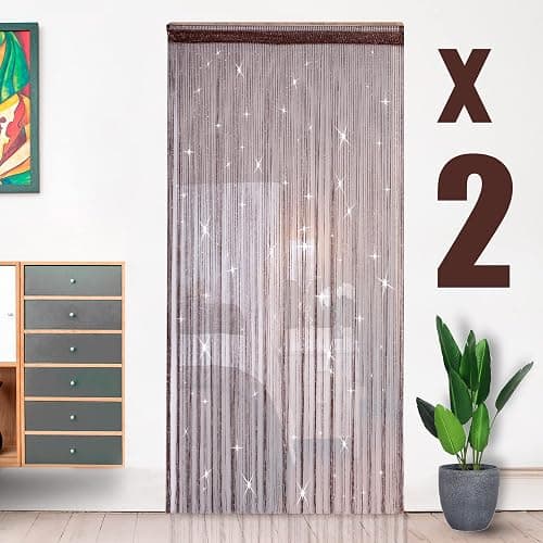 Hysenm 2 Pack 39 x 79 Inch Beaded Curtain String Door Curtains, Hippie Room Decor Closet Beaded Curtains for Doorway, Room Divider Privacy Decor, Boho Home Decoration for Bedroom, Party, Brown - Image 1