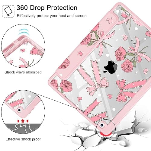 Tuiklol for iPad 10.2 case 2021 Gen 9th Release Built in Pencil Holder - Trifold Stand-Auto Wake/Sleep TPU Protection Stand Clear Back Cover for 2020 2019 [8th/7th] iPad 10.2 Case, Bow & Rose thumbnail 6