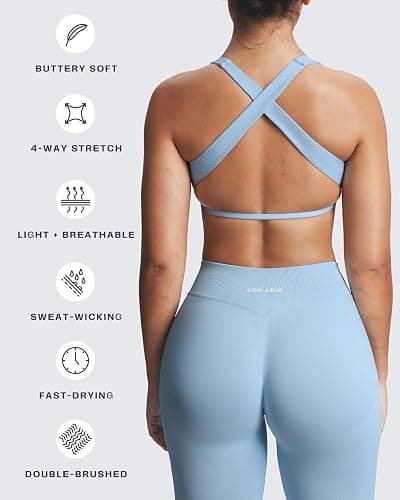 Aoxjox Women's Workout Sports Bras Square Neck Emma Cross Back Fitness Training Gym Bra Yoga Crop Tank thumbnail 4