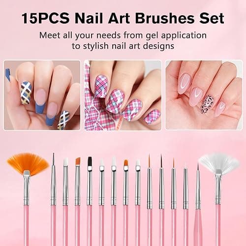 Nail Art Brushes, 23Pcs Set Nail Art Tools, including 2 Way Nail Art Sculpture Pen Dotting Pen Tools, Nail Art Brushes with Nail Brush Brackets, Resin Nail Art Palette for Nail Art DIY Tools (Pink) thumbnail 2