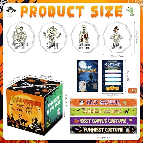 59 Pcs Halloween Costume Contest Awards for Adult Halloween Party Supplies | 4 Acrylic Skeleton Halloween Trophies, 4 Award Sashes, Ballot Box, 50 Voting Cards thumbnail 2