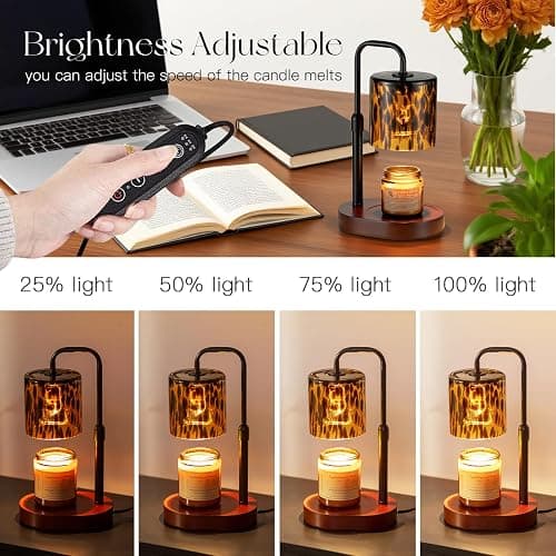 Candeldo Candle Warmer Lamp with Timer, Tortoise Shell Glass Shade | Height Adjustable, Dimmable, with Leopard-Inspired Details, Vintage Home Decor, Includes 2 Bulbs thumbnail 7