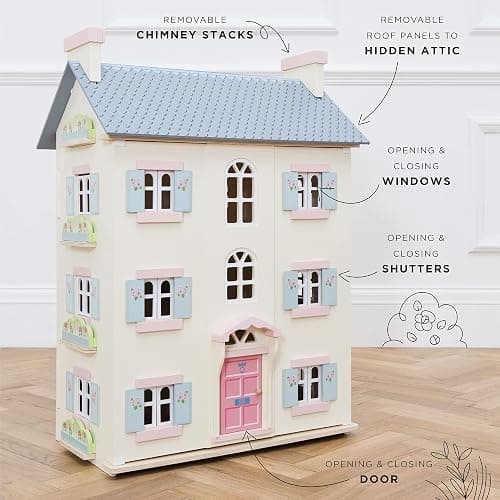 Le Toy Van - Cherry Tree Hall Large Wooden Doll House | 4 Storey Wooden Dolls House Play Set - Suitable For Ages 3+ thumbnail 5