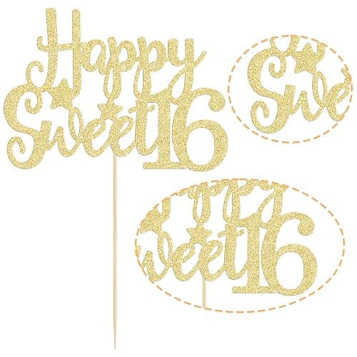 Gyufise 1Pc Happy Sweet 16 Cake Topper Gold Glitter 16th Birthday Cake Topper Sweet 16 Decorations 16th Birthday Decorations thumbnail 3
