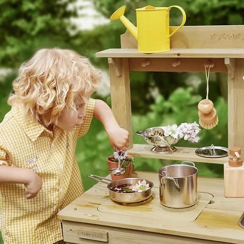 Tiny Land Outdoor Mud Kitchen for Kids, Wooden Play Kitchen with Water Tank, Water & Cooking Play, Sensory Fun, Weather-Resistant with Storage, Ideal for Toddlers Ages 3+ thumbnail 9