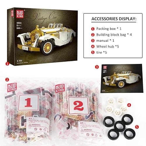 Mould King 10003 Classic Car Model Kit, MOC Vintage Car Building Blocks Set, Gift for Kids Age 8+/Adults Collections Enthusiasts (868+ Pieces, Static Version) thumbnail 7