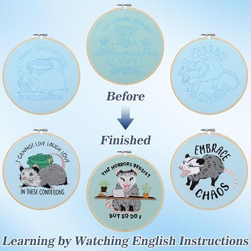 Mindsoft 3 Set Possum Embroidery Kit with Embroidery Hoop Opossum Needlepoint Kit for Beginners and Adults Hand Crafts Needlepoint Set with Needles Thread and Instruction for Opossum Lover Gifts thumbnail 5