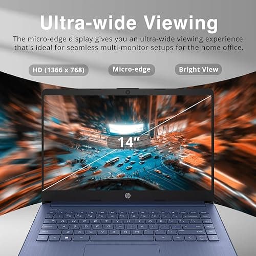 HP 14" HD Laptop, Windows 11, Intel Celeron Dual-Core Processor Up to 2.60GHz, 4GB RAM, 64GB SSD, Webcam, Dale Blue (Renewed) thumbnail 2