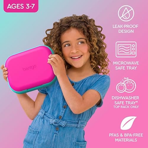 Bentgo Chill Kids Leak-Proof Lunch Box - 4-Compartment Bento Box with Built-In Ice Pack, 3.3 Cup Capacity, PFAS & BPA-Free, Microwave & Dishwasher Safe, Ideal Size for Ages 3 to 7 (Fuchsia/Teal) thumbnail 4