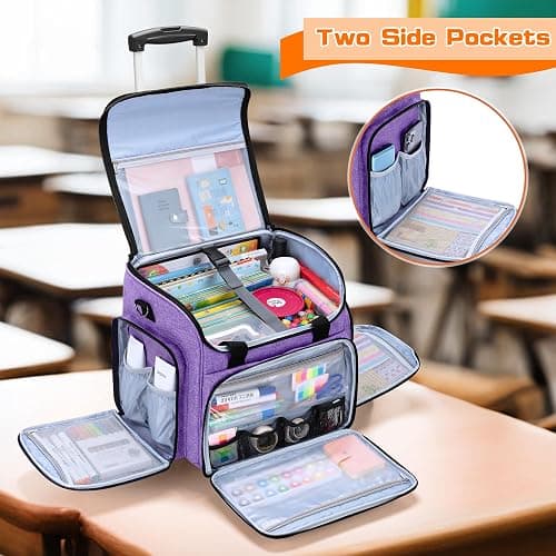 LUXJA Rolling Teacher Bag with Multiple Pockets and Bottom Support Pad, Multifunctional Teacher Tote Bag with Detachable Dolly (Patent Design), Purple thumbnail 5