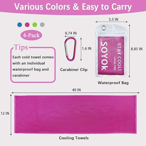 4 Packs Cooling Towel, 40" x 12" Microfiber Cooling Towels for Neck and Face, Soft Breathable Gym Towel for Working Out with Waterproof Bag & Carabiner, Sweat Towels for Running, Yoga, Travel, Climb thumbnail 2
