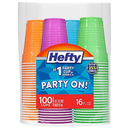 Hefty Party On Disposable Plastic Cups, Assorted, 16 Ounce, 100 Count - Image 1