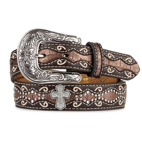 ARIAT Girls' Rhinestone Cross Conchos Faux Crocodile Belt - Image 1