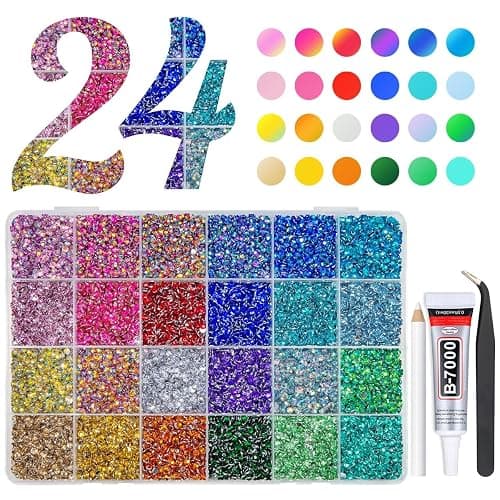 qiipii 24000Pcs 24 Color 3mm Crystal Resin Rhinestones w B7000 Glue for Bedazzling Crafting Flatback Stones Colorful Crystals Gems Diamonds Charms for Nails Eyes Face Makeup Crafting Tumblers Crafts - Image 1
