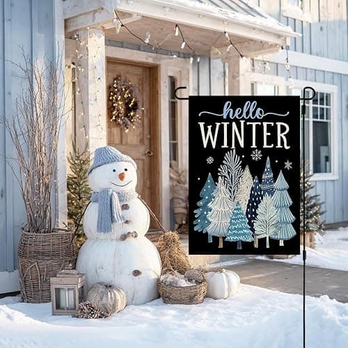 CROWNED BEAUTY Hello Winter Garden Flag Trees 12x18 Inch Double Sided Blue Decoration for Outside Yard CF1902-12 thumbnail 2