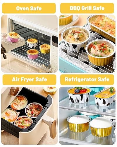 Tikxlafe Aluminium Foil Cake Cups with Lids Muffin Tins, Mini Cake Pans, Mini Bread Moulds with Lids, Disposable Baking Cups with Lids - 50 Pack of 5 oz Round Aluminium Foil Cake Baking Cups-Purple thumbnail 6