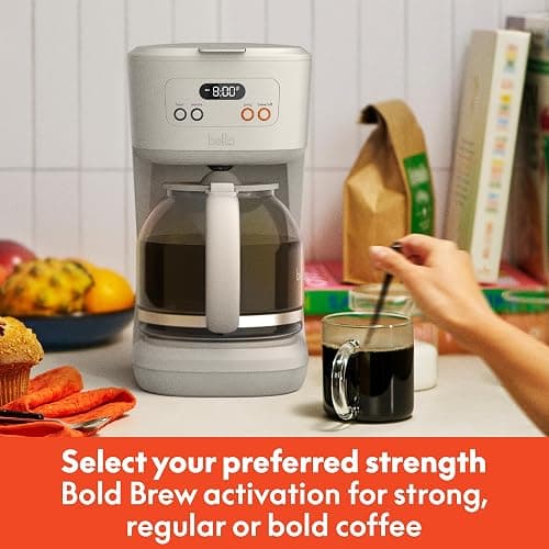 BELLA 12 Cup Programmable Coffee Maker, Reusable Dishwasher Safe Accessories, Easy LCD display, Auto Shutoff, 900 watt, Oatmilk thumbnail 6
