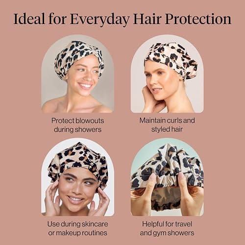 Kitsch Luxury Shower Caps for Women Reusable Waterproof - Large Shower Cap for Women, Non-slip, Quick-dry Hair Cap for Long and Short Hair, Comfortable and Stylish Design - Leopard thumbnail 6