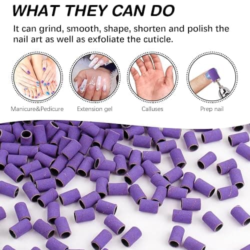 Rolybag Sanding Bands for Nail Drill 240 Grit Extreme Fine Nail Sanding Bands 200Pcs Purple Professional Sanding Bands and 2Pcs Nail Drill Bits for Manicures and Pedicure thumbnail 6