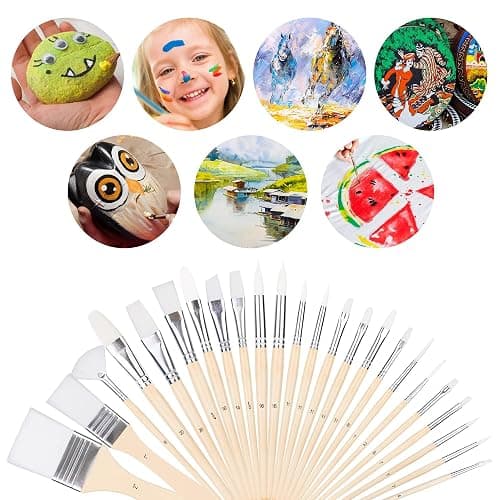 Amazon Basics Multi-shaped Polyester Paint Brushes for Acrylic, Oil, Watercolor, Gouache, Fine Detailing, Face Painting, 24 Count Different Sizes, Wood Color thumbnail 6