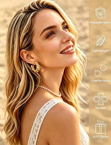 16 Pairs Starfish Chunky Gold Hoop Earrings Set for Women, Beach Shell Style Stack Statement Earrings, Hypoallergenic Lightweight Gold Plated Trendy Summer Jewelry Gift thumbnail 4