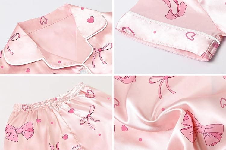 Umeyda Women & Girls Pajamas Set, Soft Satin Lightweight Silk Button-Down Top with Shorts 2 Piece PJS for Mom Boys Kids Gifts thumbnail 7