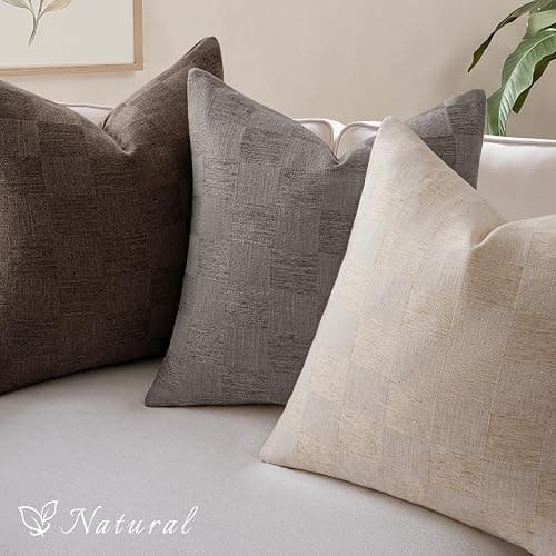 a moment Set of 2 Decorative Linen Throw Pillow Covers,Large Grid Textured Neutral Boho Farmhouse Cushion Covers,Soft Aesthetic Pillowcases for Couch Sofa Living Room Home Decor,20x12 Inch,Dark Brown thumbnail 4