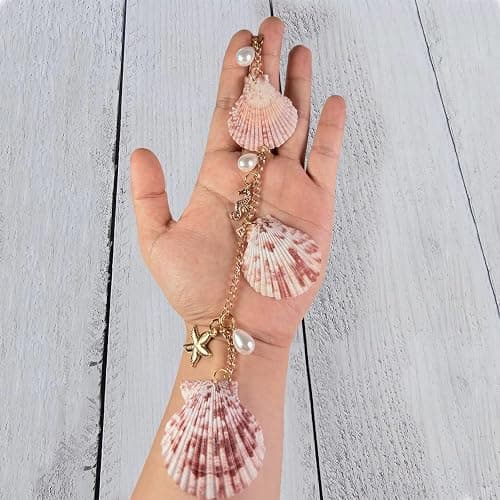 Sea Shells Car Decor,Cute Coastal Hanging Car Charm for Rear View Mirror, Boho Beach Themed Pendant,Hand-Made Starfish Conchas Ornament Accessories for Women thumbnail 2