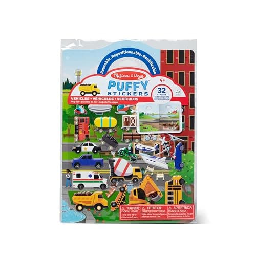 Melissa & Doug Vehicles Puffy Sticker Play Set Travel Toy with Double-Sided Background, 32 Reusable Puffy Stickers - Image 1