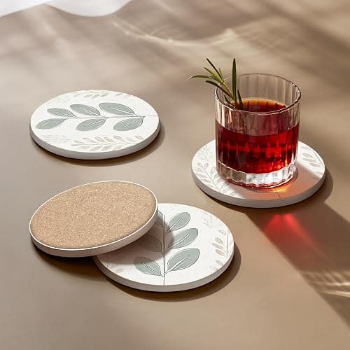 VEYRO Ceramic Coasters Set of 6 – Absorbent Stone Drink Coasters with Holder, Non-Slip Cork Backing, Modern Marble Look Coasters for Coffee Table, Desk & Home Decor thumbnail 4