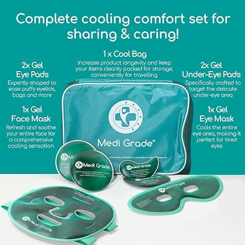 Medi Grade Cooling Ice Face Mask and Cooling Eye Mask for Puffy Eyes & Migraine Relief - Self Care Face Ice Pack with ChillGel Face Ice Mask Technology - Cooling Face Mask, Eye Pads and Bag thumbnail 2