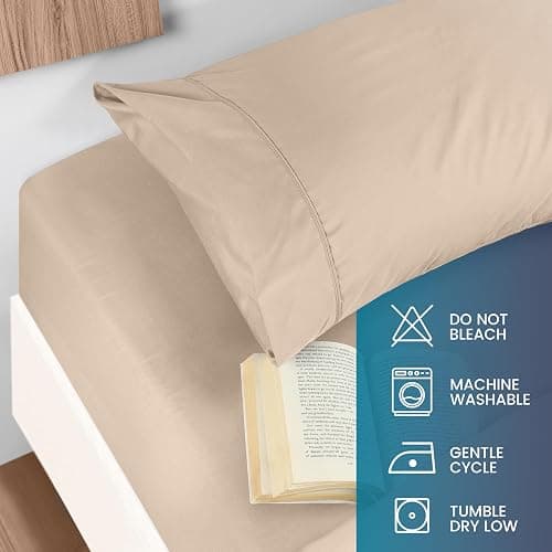 Utopia Bedding Queen Sheet Set - Brushed Microfiber - Soft Bed Sheets for Queen Size Bed Set - Includes 1 Fitted, 1 Flat, & 2 Pillow Cases - Deep Pocket (Beige) - 03 - Beige - Queen thumbnail 5