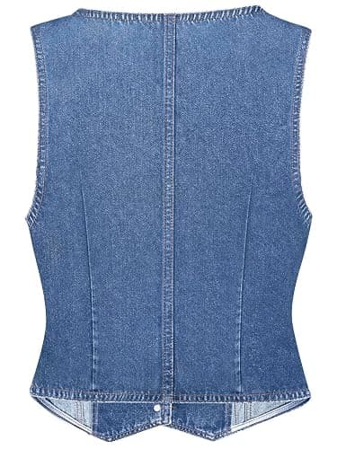 LYHIPSS Denim Vest Women V Neck Jean Vest Tops for Women Sleeveless Button Down Summer Outfit Denim Tops thumbnail 2