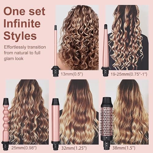 UNOBEY 5 in 1 Curling Iron Brush Set with Thermal Brush and 4 Interchangeable Ceramic Curling Wand(0.5”-1.25”), Fast Heating, Dual Voltage, Include Glove thumbnail 2