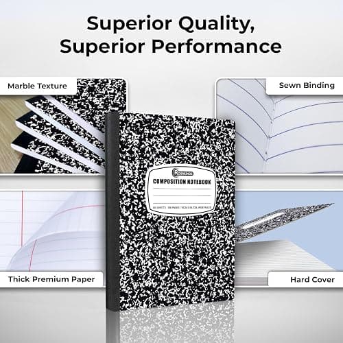 Rosmonde 12 Pack Composition Notebook Wide Ruled Bulk, 200 Pages (100 Sheets), 9-3/4 x 7-1/2", Hard Cover Wide Ruled Notebook Bulk, Black Marble Composition Notebooks, Bulk School Notebooks thumbnail 4