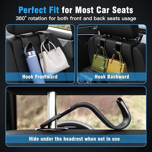 Amooca Car Seat Headrest Hook 4 Pack Hanger Storage Organizer Universal for Handbag Purse Coat fit Universal Vehicle Car Black S Type thumbnail 4