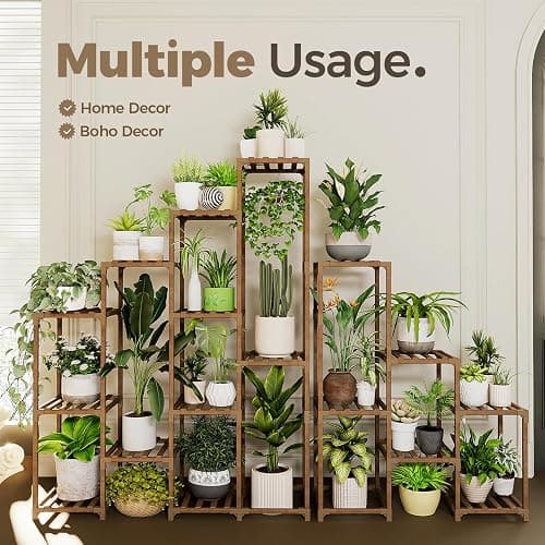 BamWorld Tall Plant Shelf Stand for Large Plants; Indoor/Outdoor Use. Perfect for Living Room, Garden, Balcony thumbnail 3