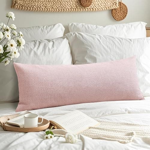 OTOSTAR Linen Throw Pillow Cover Set of 1 Decorative Long Lumbar Pillowcase Rectangle Cushion Cover 14x36 Inch for Home Decor Sofa Bedroom Car 35 x 90CM Pink thumbnail 4