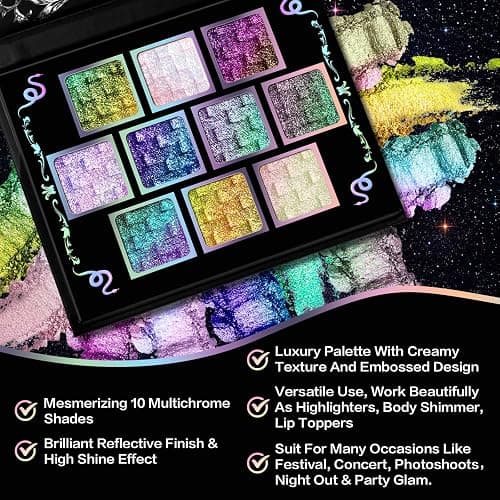 UCANBE Chameleon Multichrome Eyeshadow Palette, 10 Colors Shifting Chromatic Light-Reflecting Metallic Eye Shadow, Multi-Use Blendable Holographic Glitter Shimmer Eye Makeup Pallet (Solar Python) thumbnail 2