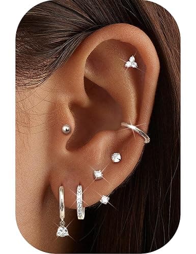 Jstyle Hypoallergenic 14K Gold Plated Stud Hoop Earrings for Women - Surgical Stainless Steel Earrings Trendy Small Hoops Cartilage Earring Stacks Huggie Earring Set for Multiple Piercing Jewelry thumbnail 2
