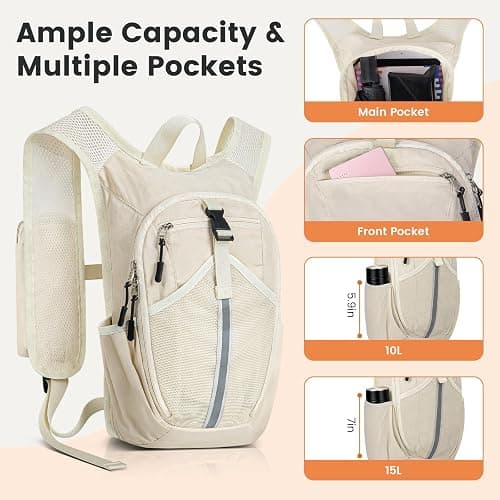 TUIKEN Small Hiking Backpack 15L-Lightweight Packable Foldable Backpack for Travel Camping Outdoor Commute, Compact Rucksack for Women Men(Beige) thumbnail 2
