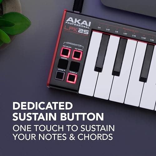 Akai Professional LPK25 - USB MIDI Keyboard Controller with 25 Responsive Synth Keys for Mac and PC, Arpeggiator and Music Production Software,black thumbnail 5