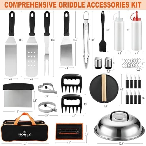 N NOBLE FAMILY 38PCS Griddle Accessories Kit, Professional Grill Tools Set for Outdoor Barbecue, Stainless Steel Griddle Spatula Set with Tongs, Smash Burger Press, Carry Bag, Perfect Grilling Gifts thumbnail 2