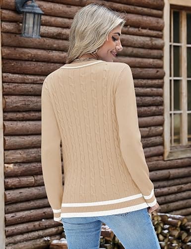 Kistore Jumpers for Women UK Long Sleeve Tops V Neck Cable Knit Pullover Sweater Lightweight Tunic Shirt thumbnail 6
