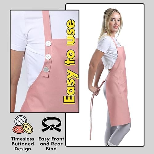 TOSHE Kitchen Apron Waterdrop Resistant Cotton Apron with adjustable Aprons for Women with Pockets 10 Color option Cooking Powder Pink Apron (Powder Pink) thumbnail 6