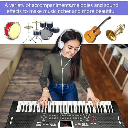 61 key piano keyboard - Electric Keyboard Piano with Microphone, Music Stand, Built-In Speakers - Portable Digital Piano for Beginners, Ideal Gift & Learning thumbnail 2